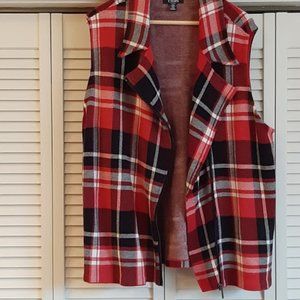 Chaps Red Plaid Asymmetric Zip Front Vest 1X